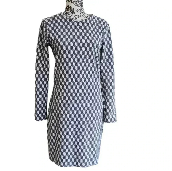& Other Stories Dress Quilted Long Sleeves Grey White Jacquard Print Women's 10 - Picture 2 of 14